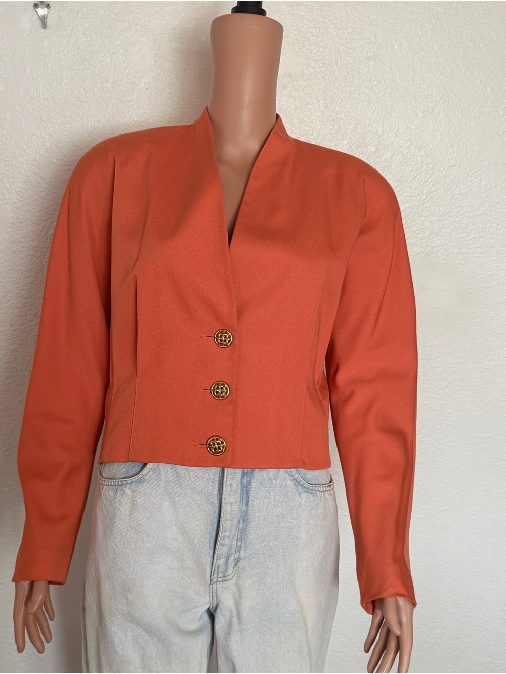 Vtg 90s Spiegel Coral Orange Cropped Structured Blazer Sz 6